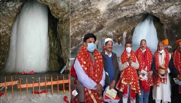 Amarnath Yatra Symbollicaly Begins with Pooja at Baba Barfani Cave